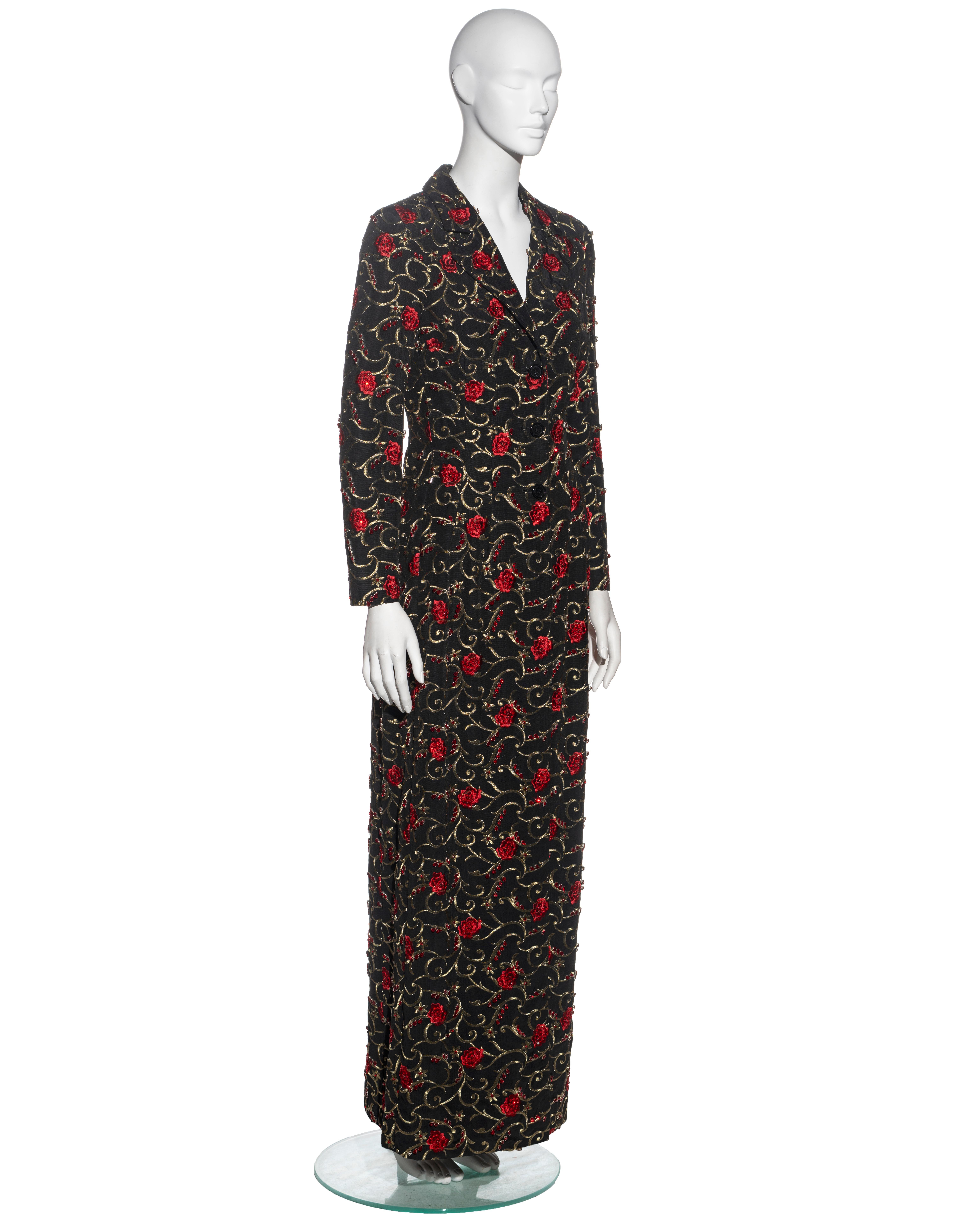 Women's Dolce & Gabbana black silk moiré embellished evening coat, fw 1997 For Sale
