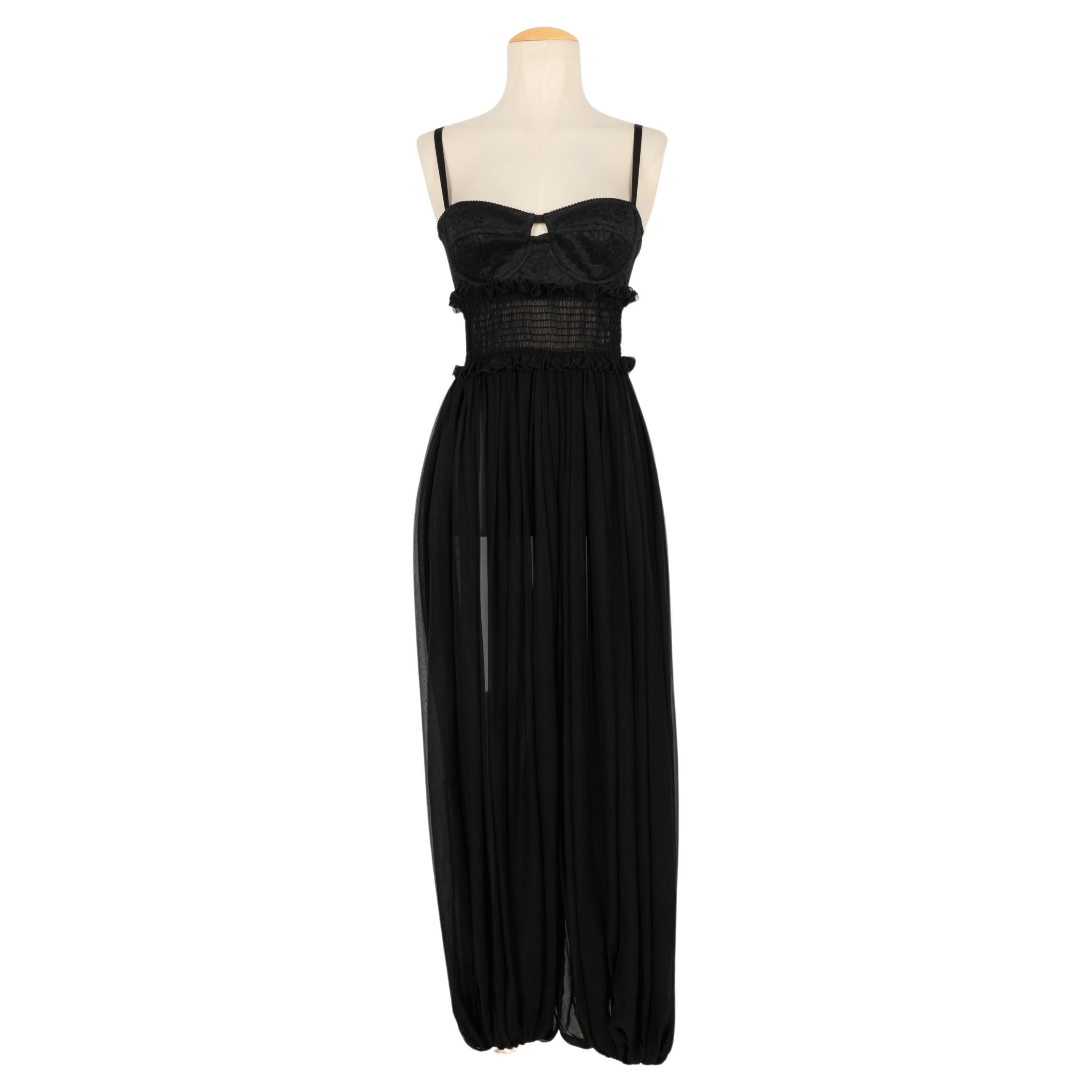 Dolce & Gabbana Black Silk Muslin Dress-Style Jumpsuit For Sale