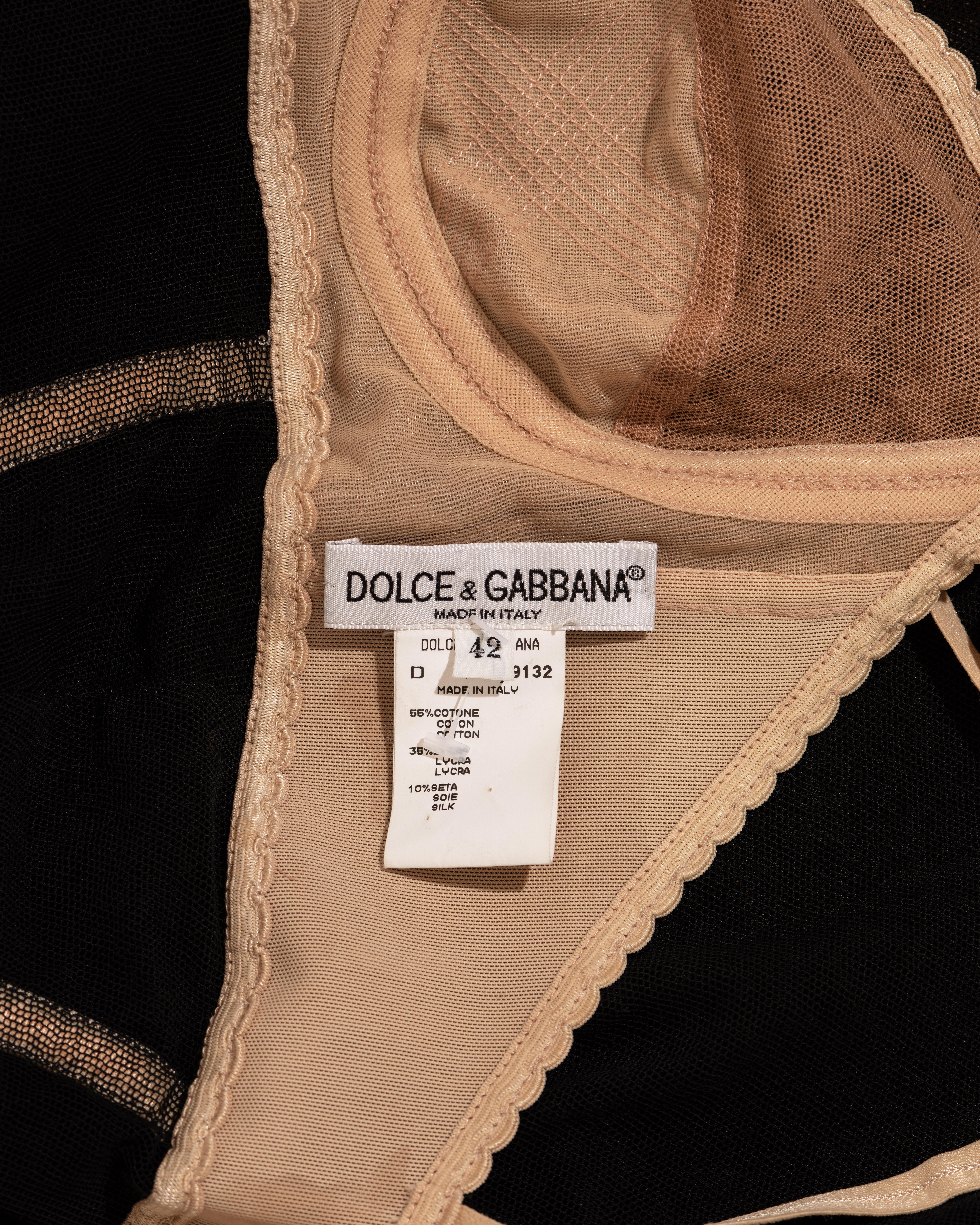 Dolce & Gabbana black silk nylon mesh corseted evening dress, ss 1998 4