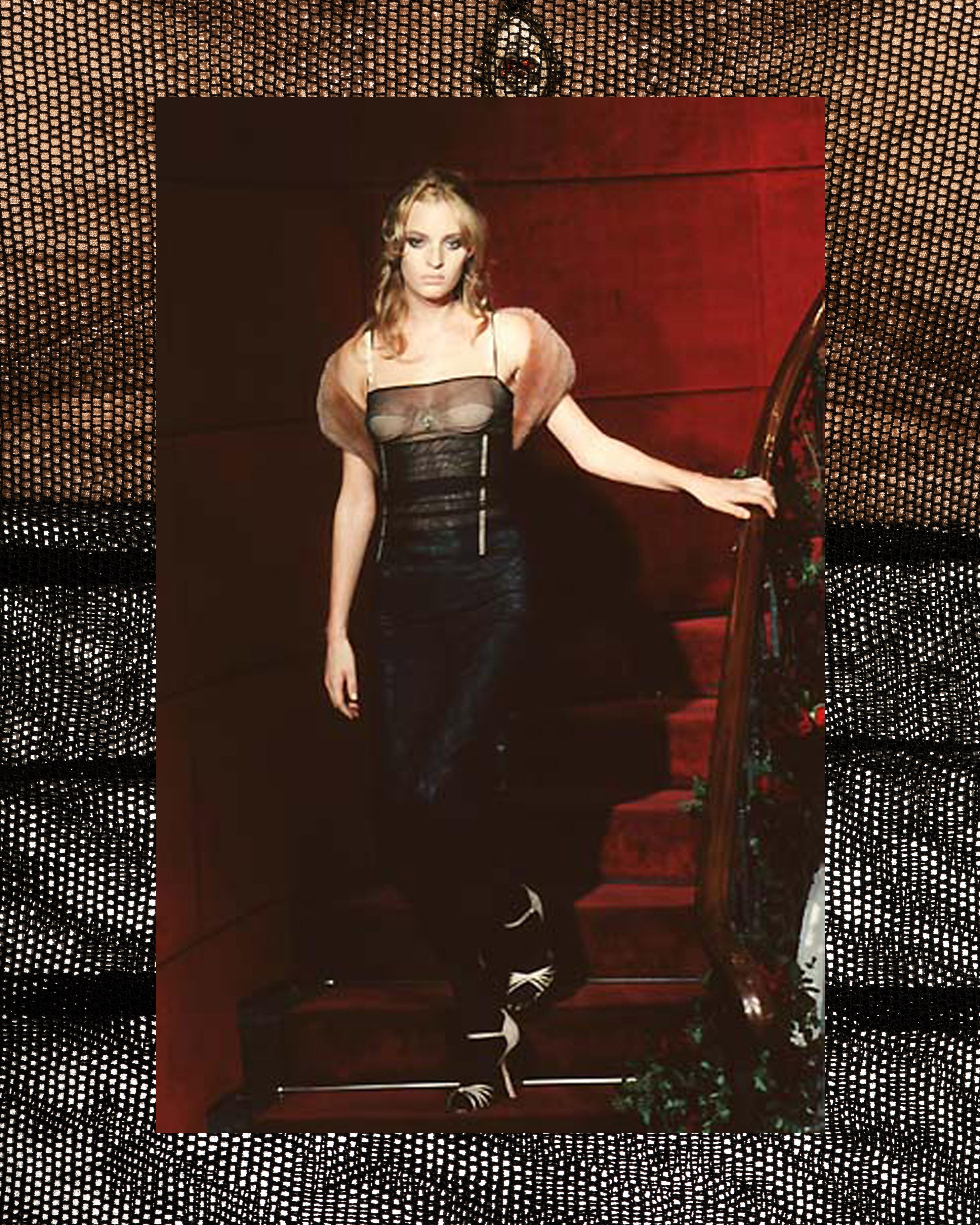 Black Dolce & Gabbana black silk nylon mesh corseted evening dress, ss 1998