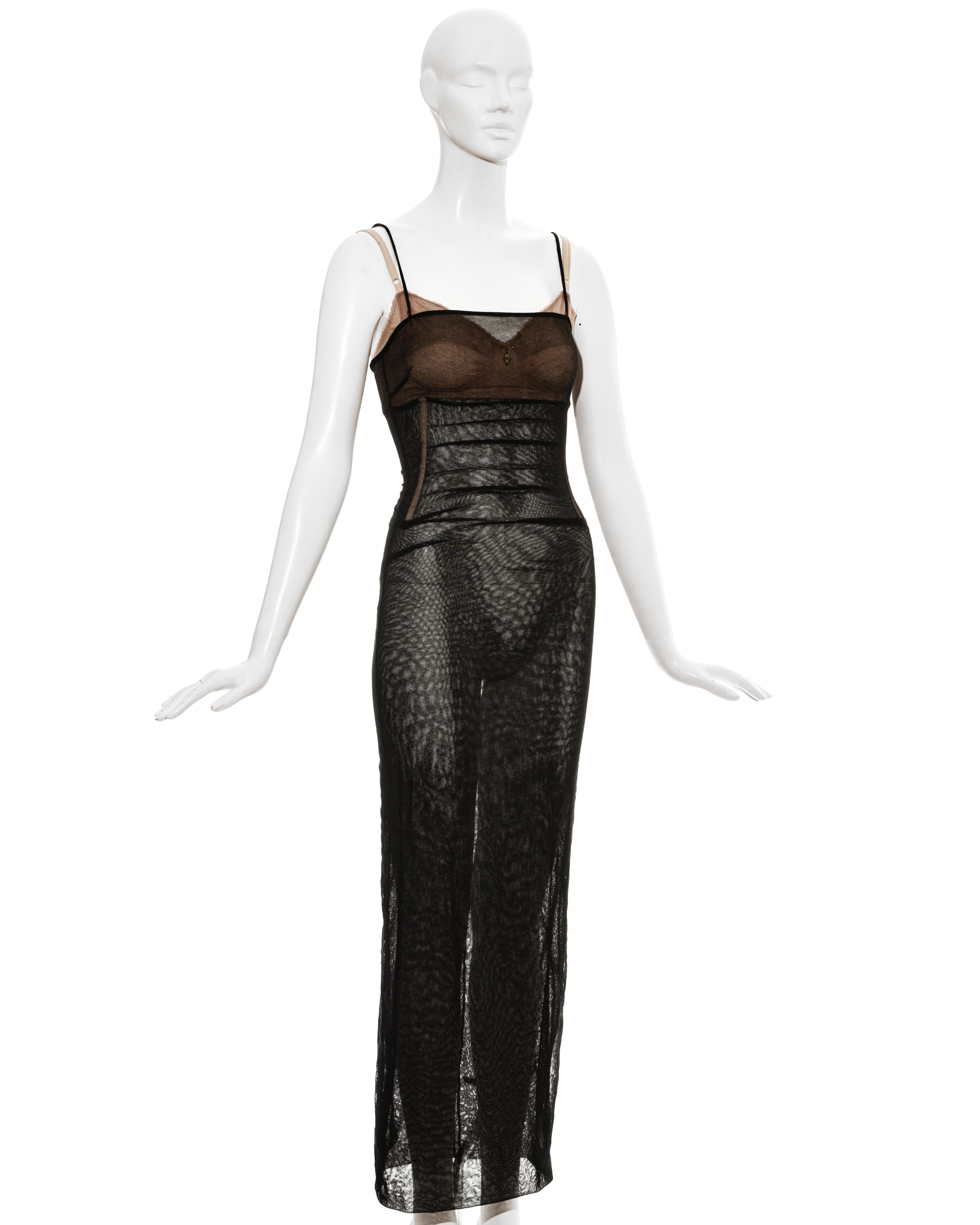 Women's Dolce & Gabbana black silk nylon mesh corseted evening dress, ss 1998