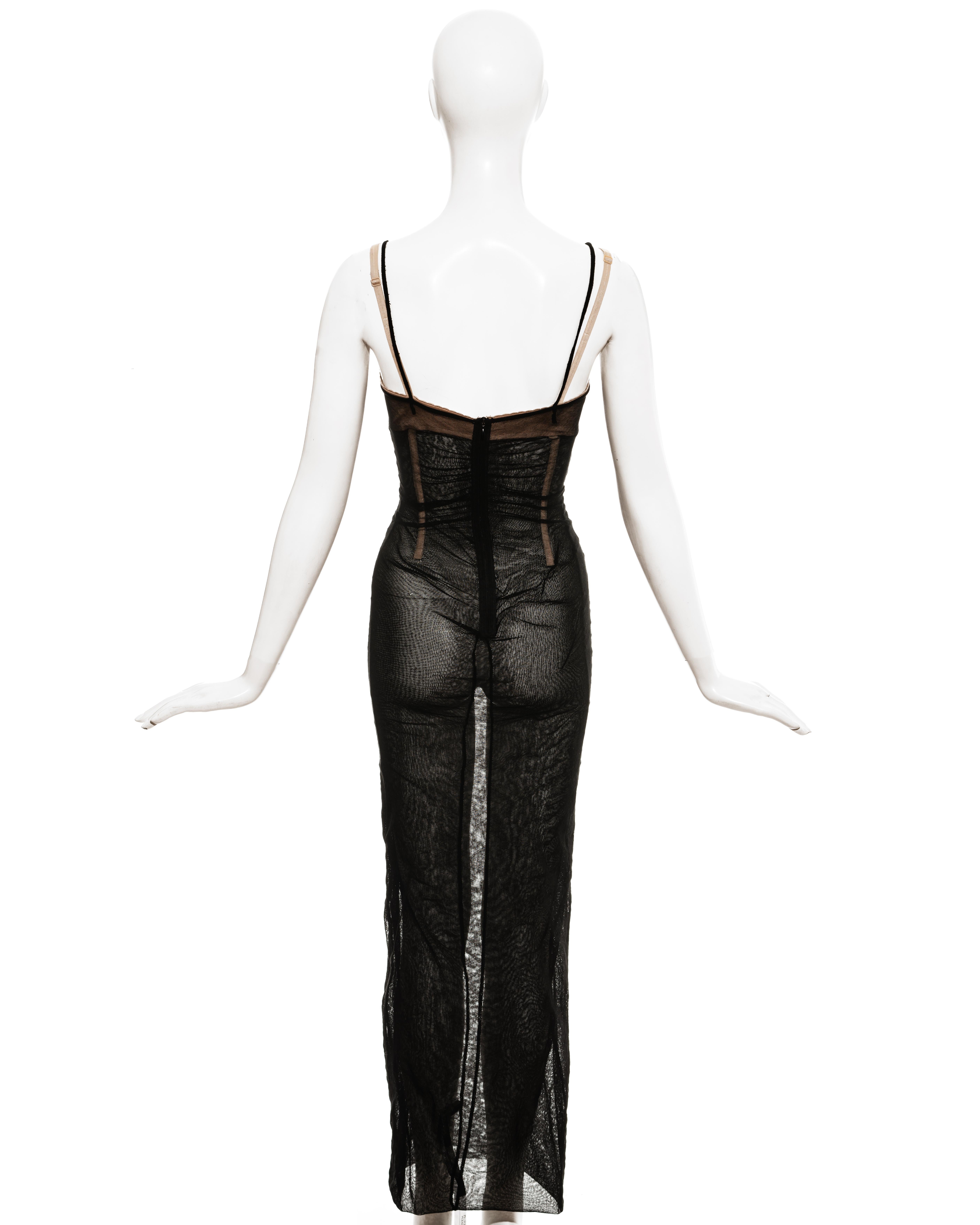 Dolce & Gabbana black silk nylon mesh corseted evening dress, ss 1998 2