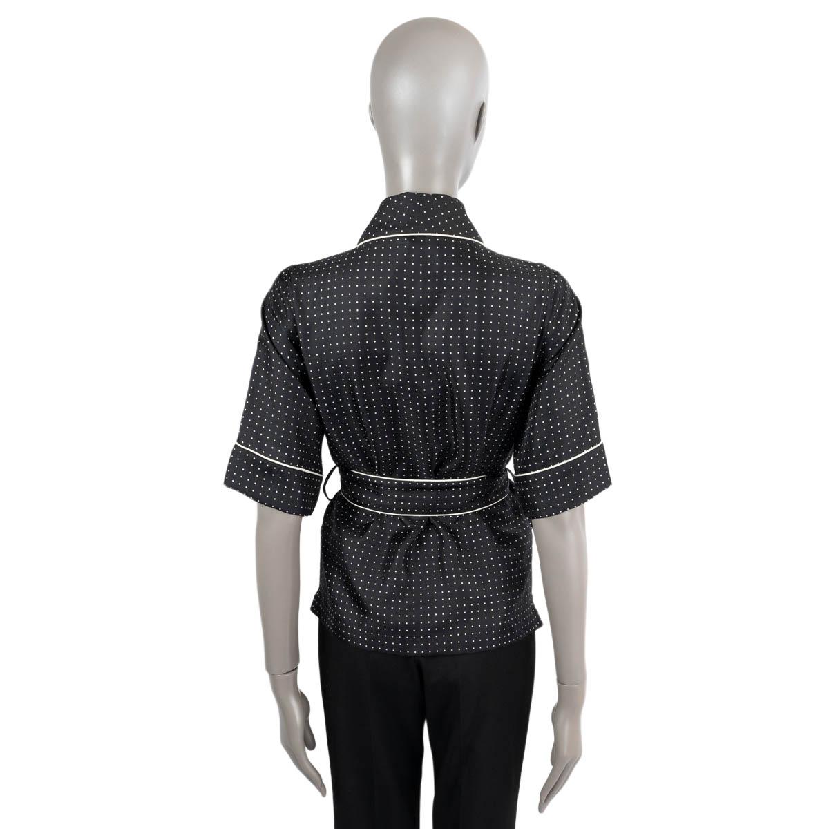 Women's DOLCE & GABBANA black silk POLKA DOT BELTED PAJAMA Blouse Shirt 40 S For Sale
