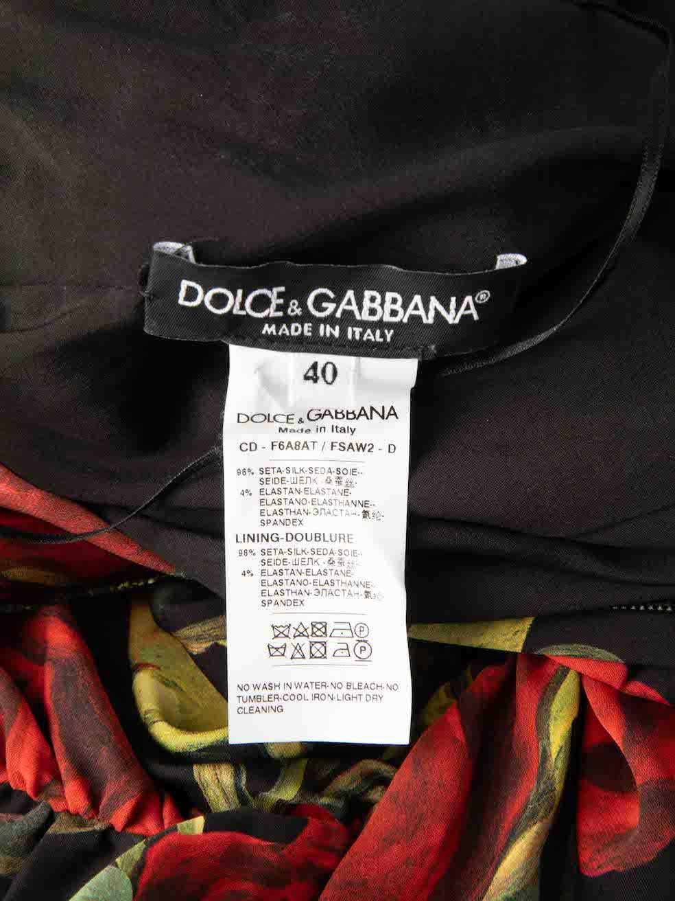Dolce & Gabbana Black Silk Rose Print Ruched Dress Size S 1
