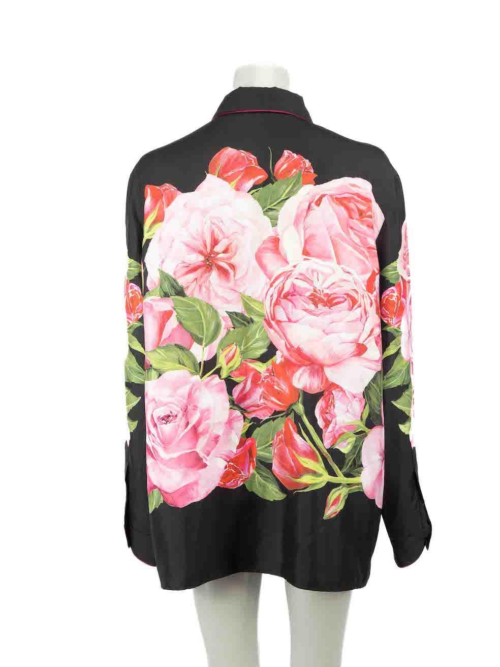 Dolce & Gabbana Black Silk Rose Print Shirt Size XXXL In Good Condition For Sale In London, GB