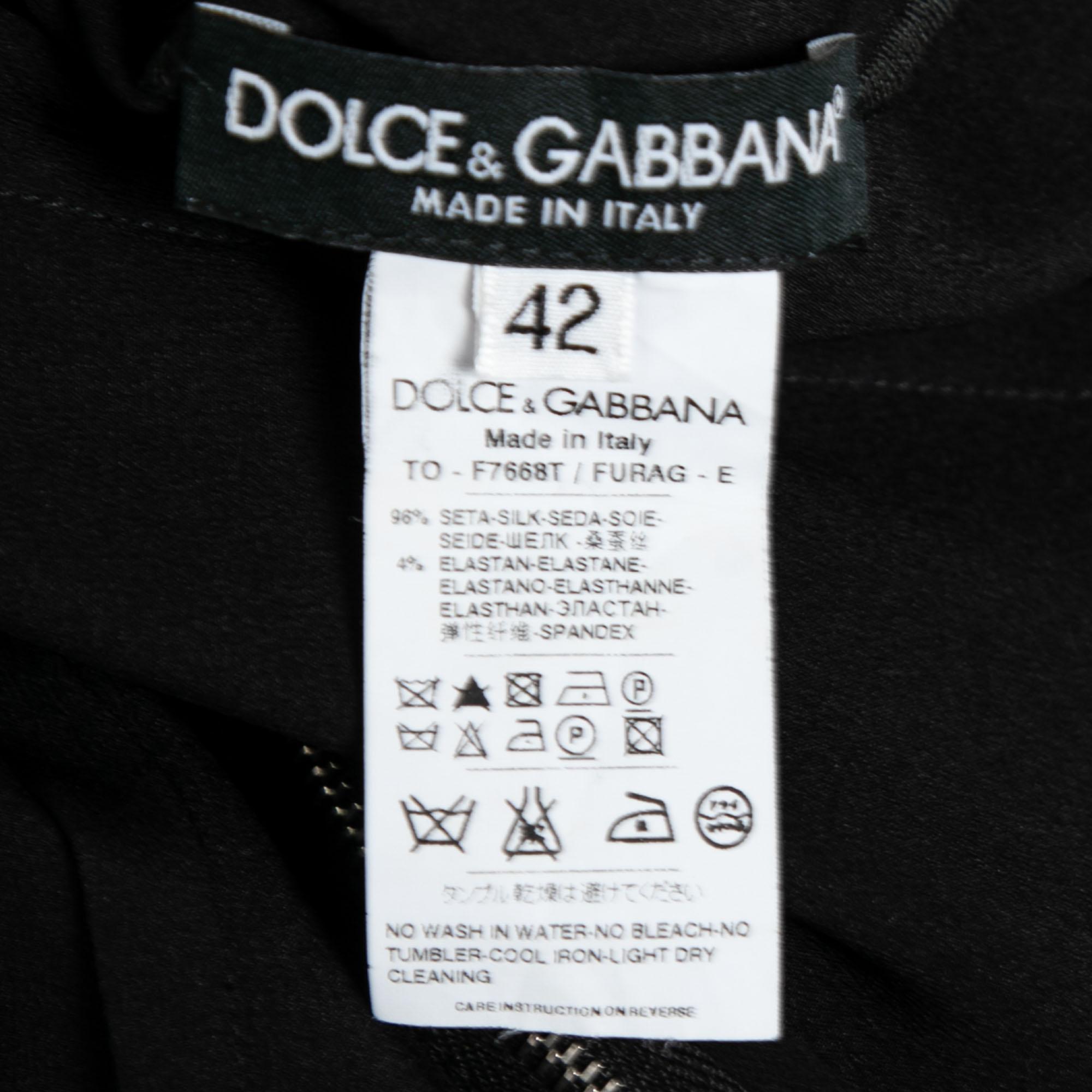 Women's Dolce & Gabbana Black Silk Satin Short Sleeve Blouse M