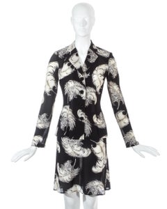 Dolce & Gabbana black silk skirt suit with feather print, fw 1997