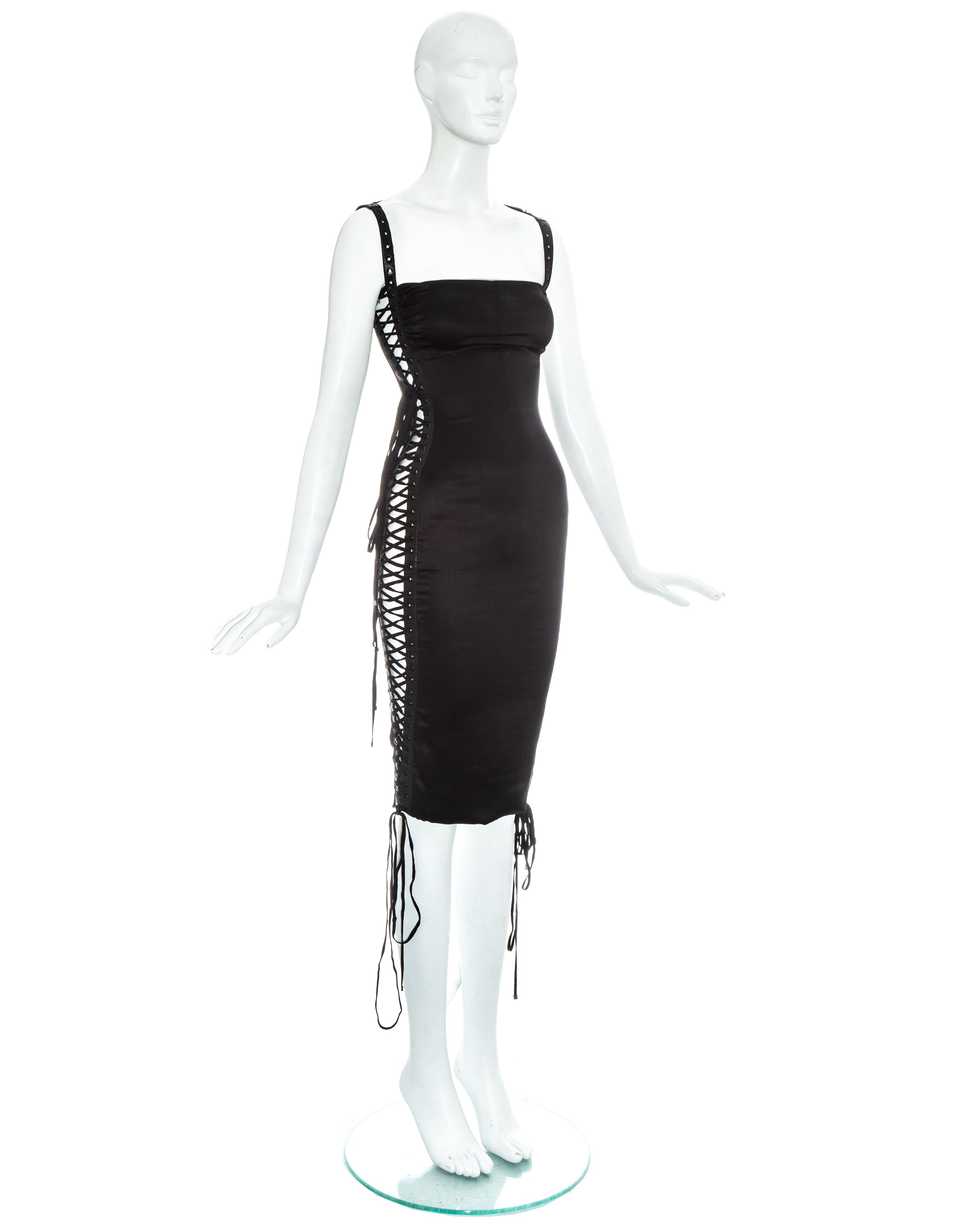 Dolce & Gabbana black silk spandex and leather lace up dress, ss 2003 For Sale 1