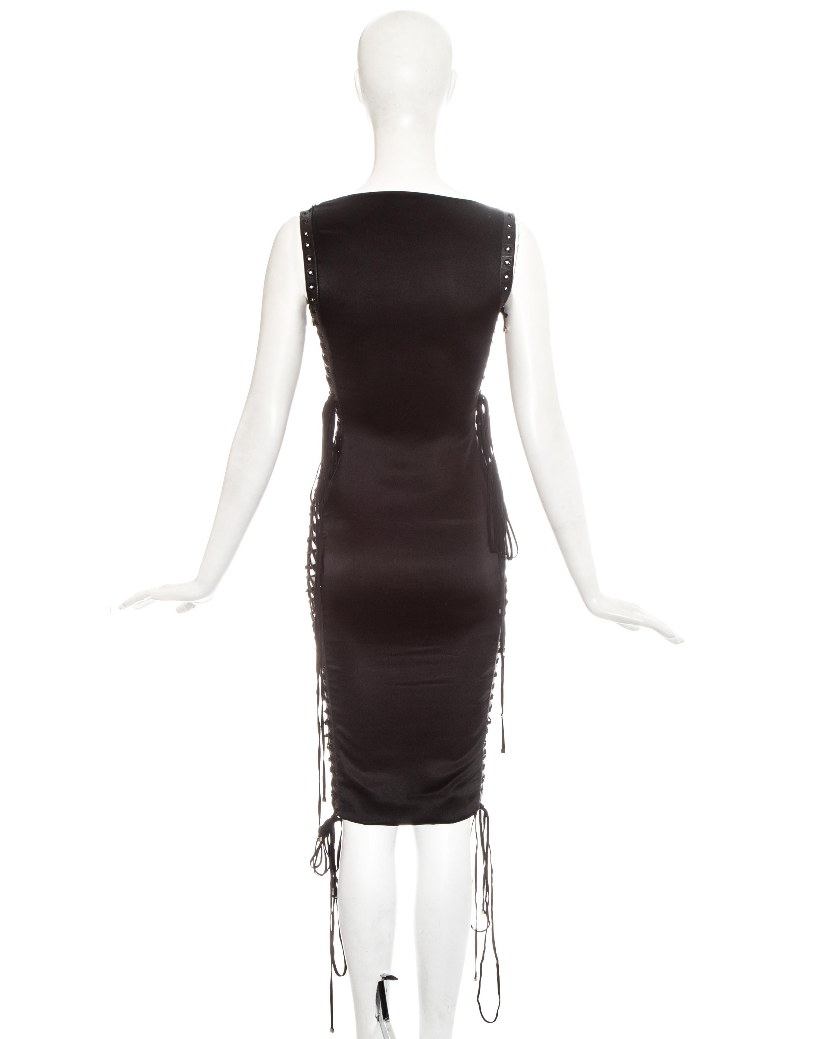 Women's Dolce & Gabbana black silk spandex and leather lace up dress, ss 2003 For Sale