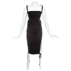 Dolce & Gabbana black silk spandex and leather lace up dress, ss 2003