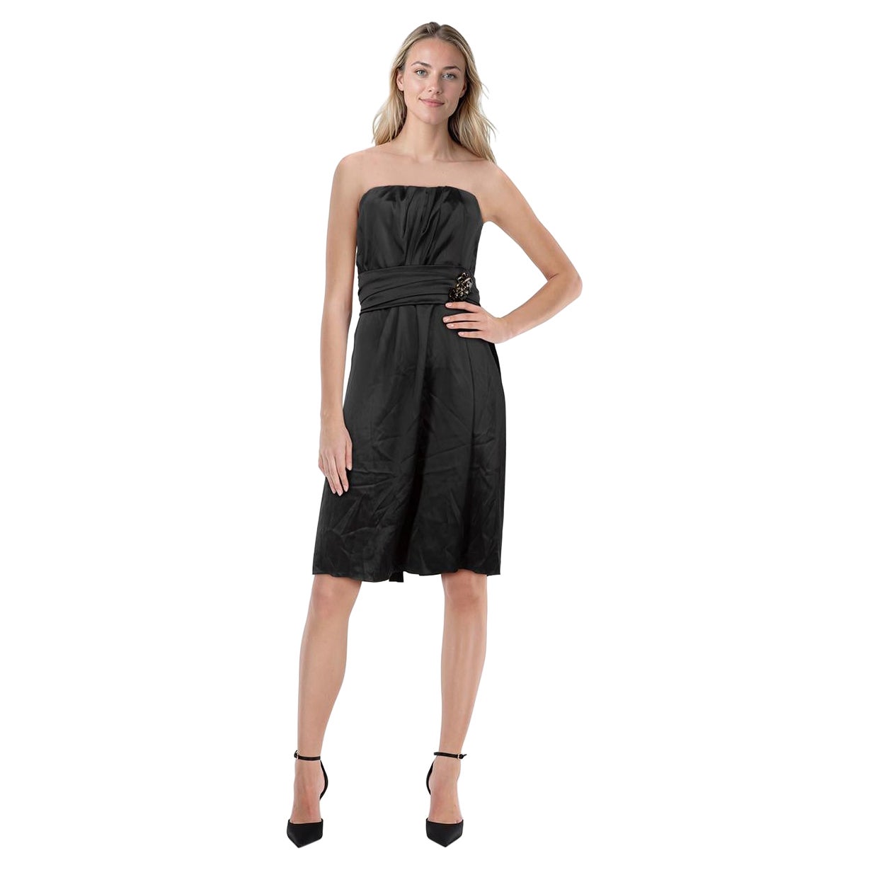 Dolce & Gabbana Robe midi sans bretelles en soie noire Taille M