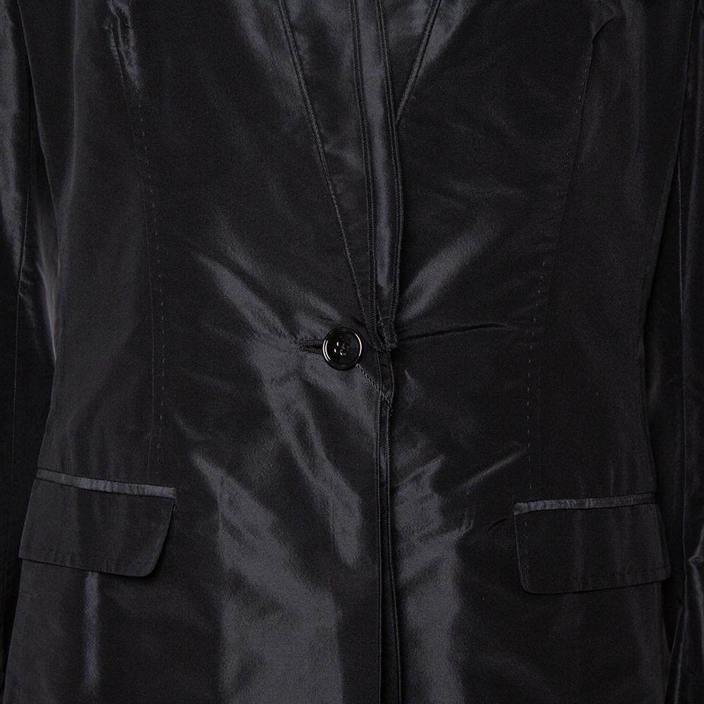 Dolce & Gabbana Black Silk Taffeta One Buttoned Coat L In New Condition In Dubai, Al Qouz 2
