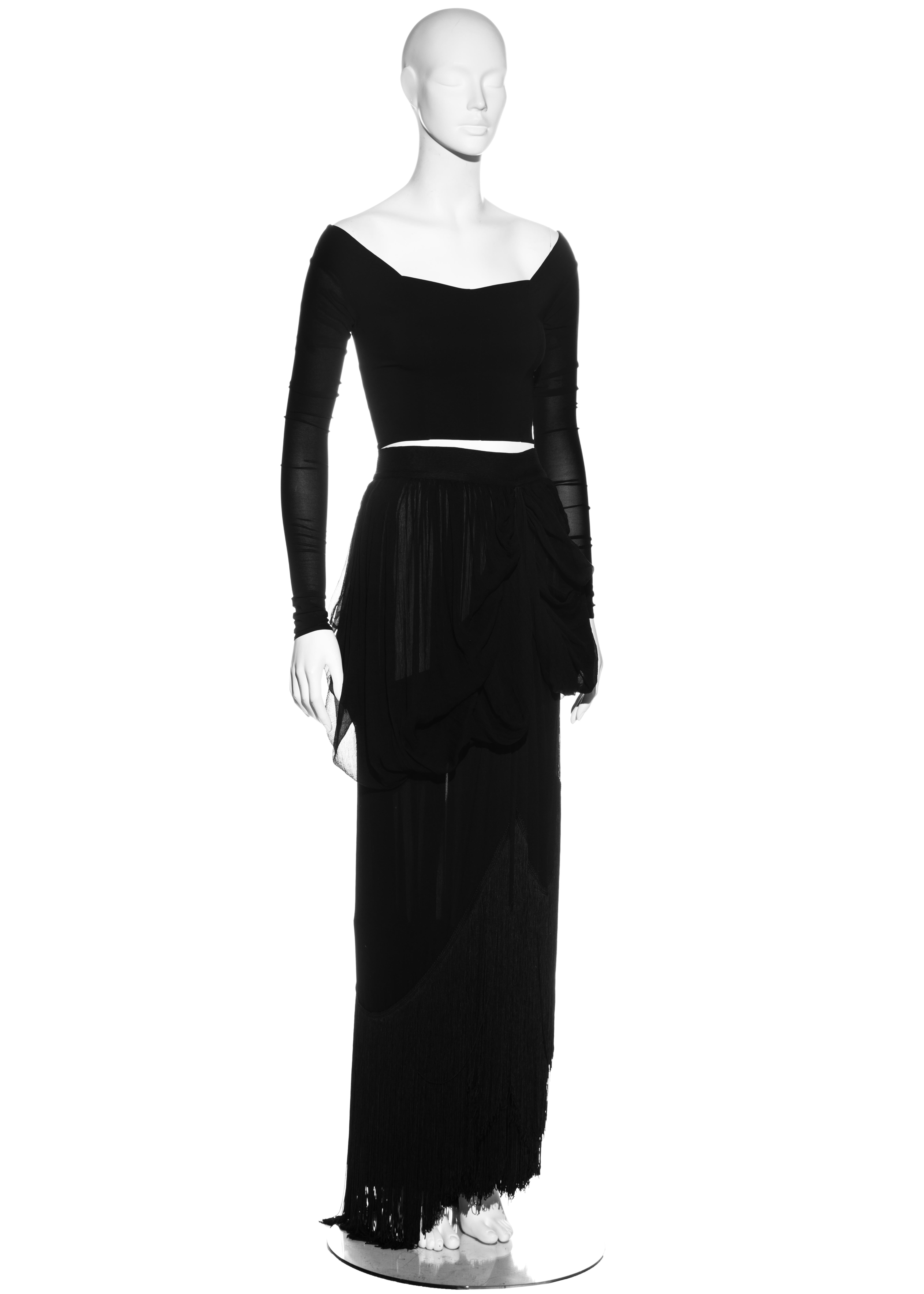Dolce & Gabbana - top e gonna a ruota in seta nera con frange, fw 1993 In condizioni ottime a London, GB