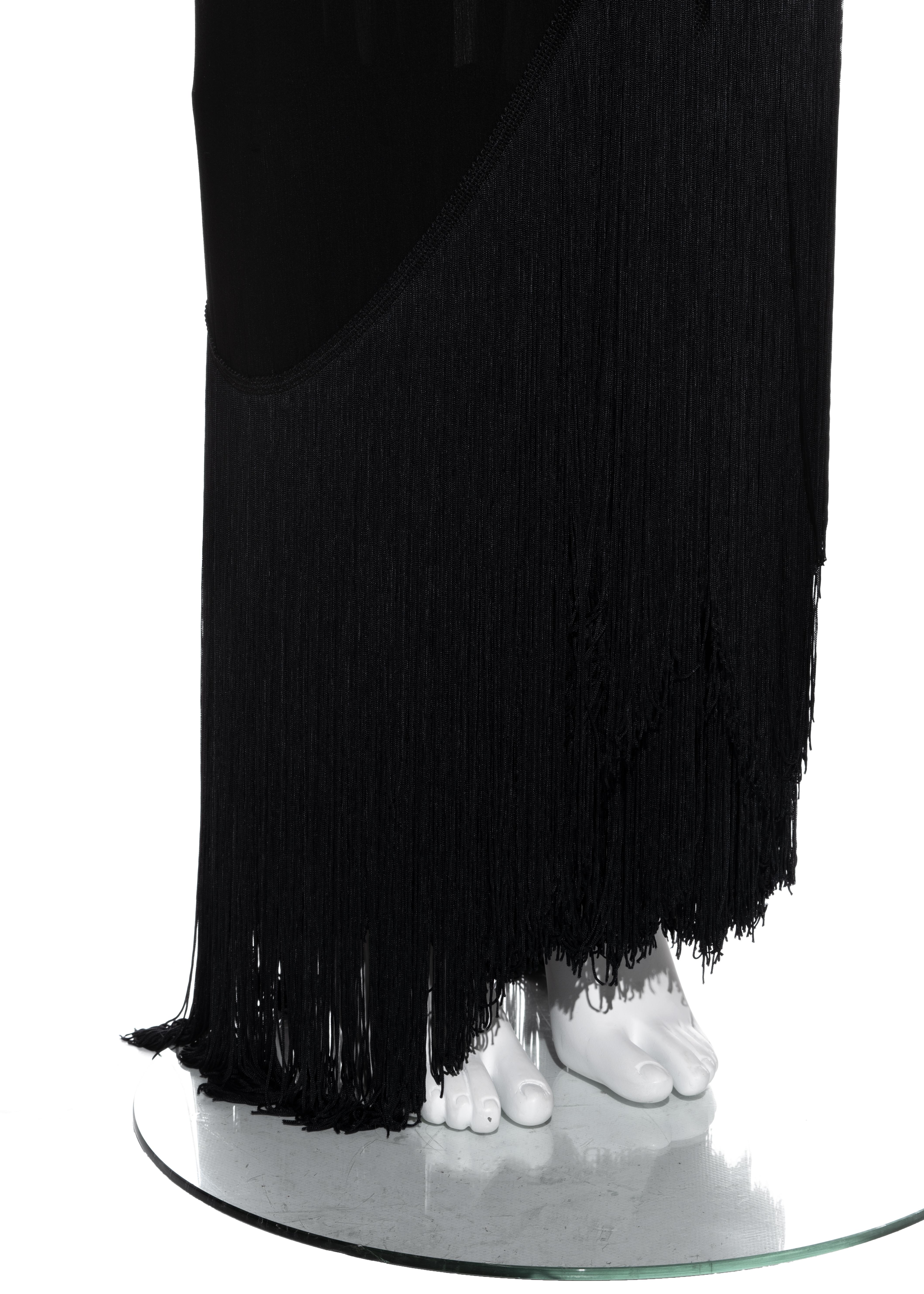 Women's Dolce & Gabbana black silk top and bustled skirt with fringed trim, fw 1993