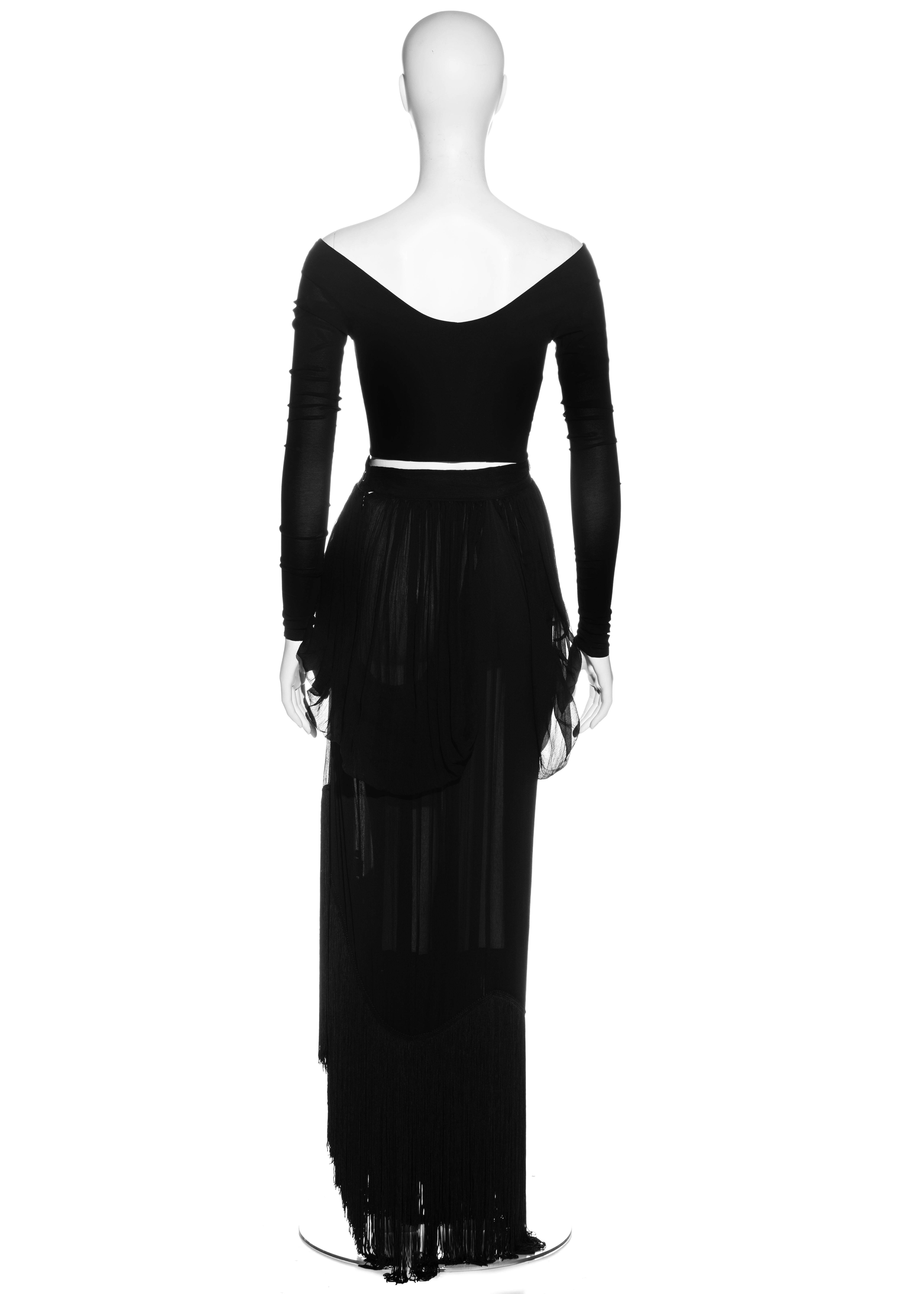 Dolce & Gabbana - top e gonna a ruota in seta nera con frange, fw 1993 2