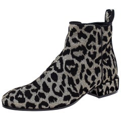 Dolce & Gabbana Black/Silver Animal Print Lurex and Velvet Ankle Boots Size 36