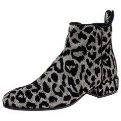 Dolce & Gabbana Black/Silver Animal Print Lurex and Velvet Ankle Boots Size 39