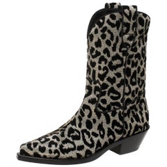 Dolce & Gabbana Black/Silver Animal Print Lurex and Velvet Cowboy Boots Size 36