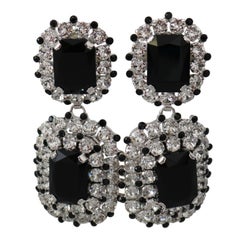 Dolce & Gabbana Black Silver Brass Crystal Drop Clip-on Earrings Logo details