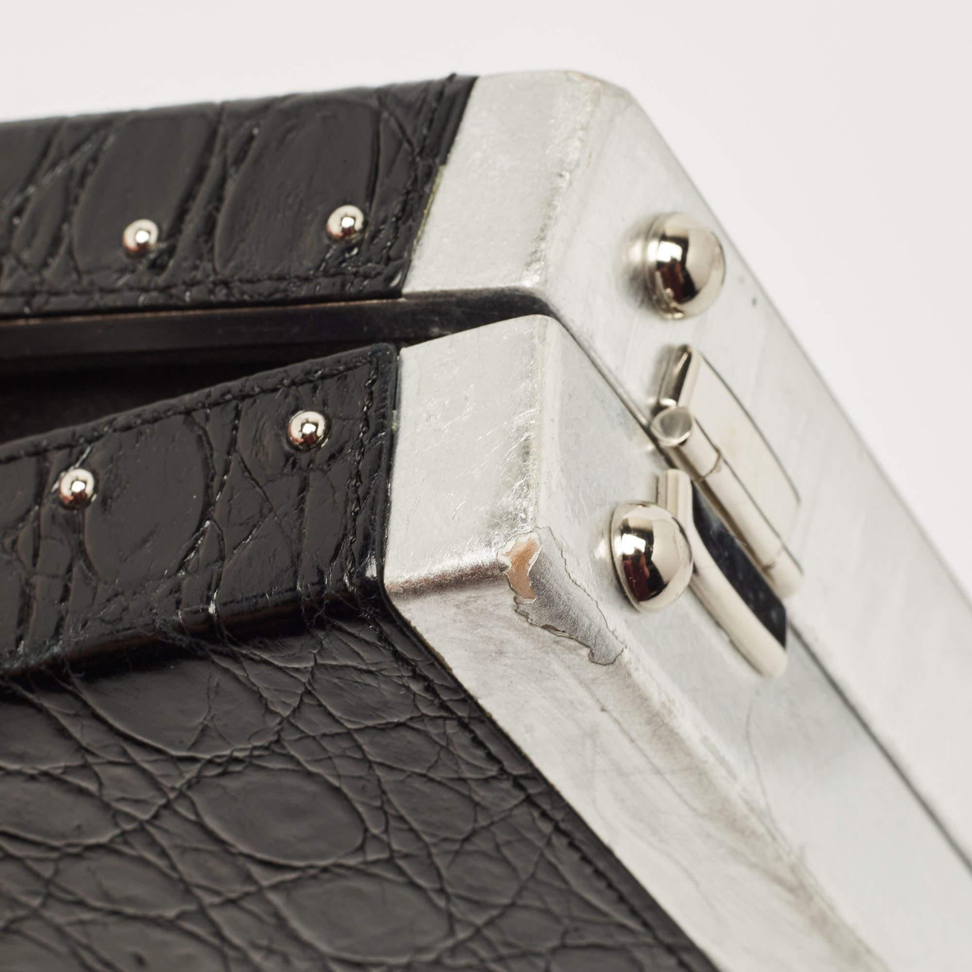 Dolce & Gabbana Black/Silver Croc Embossed and Leather Camera Case Shoulder Bag 7