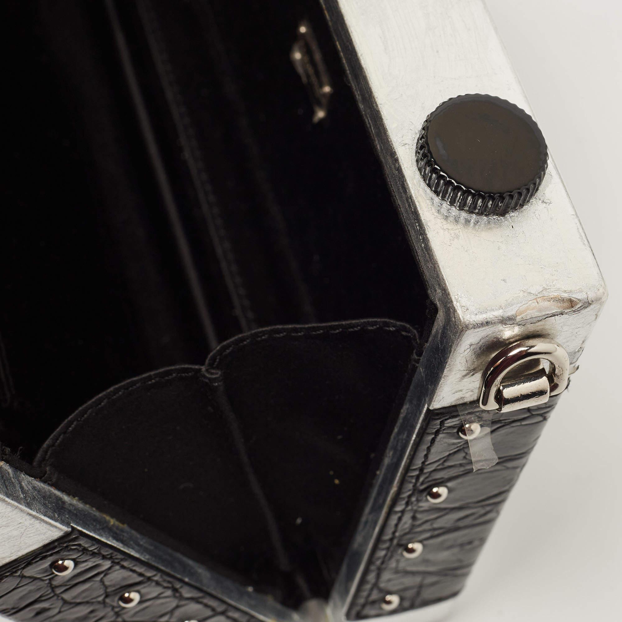 Dolce & Gabbana Black/Silver Croc Embossed and Leather Camera Case Shoulder Bag 8