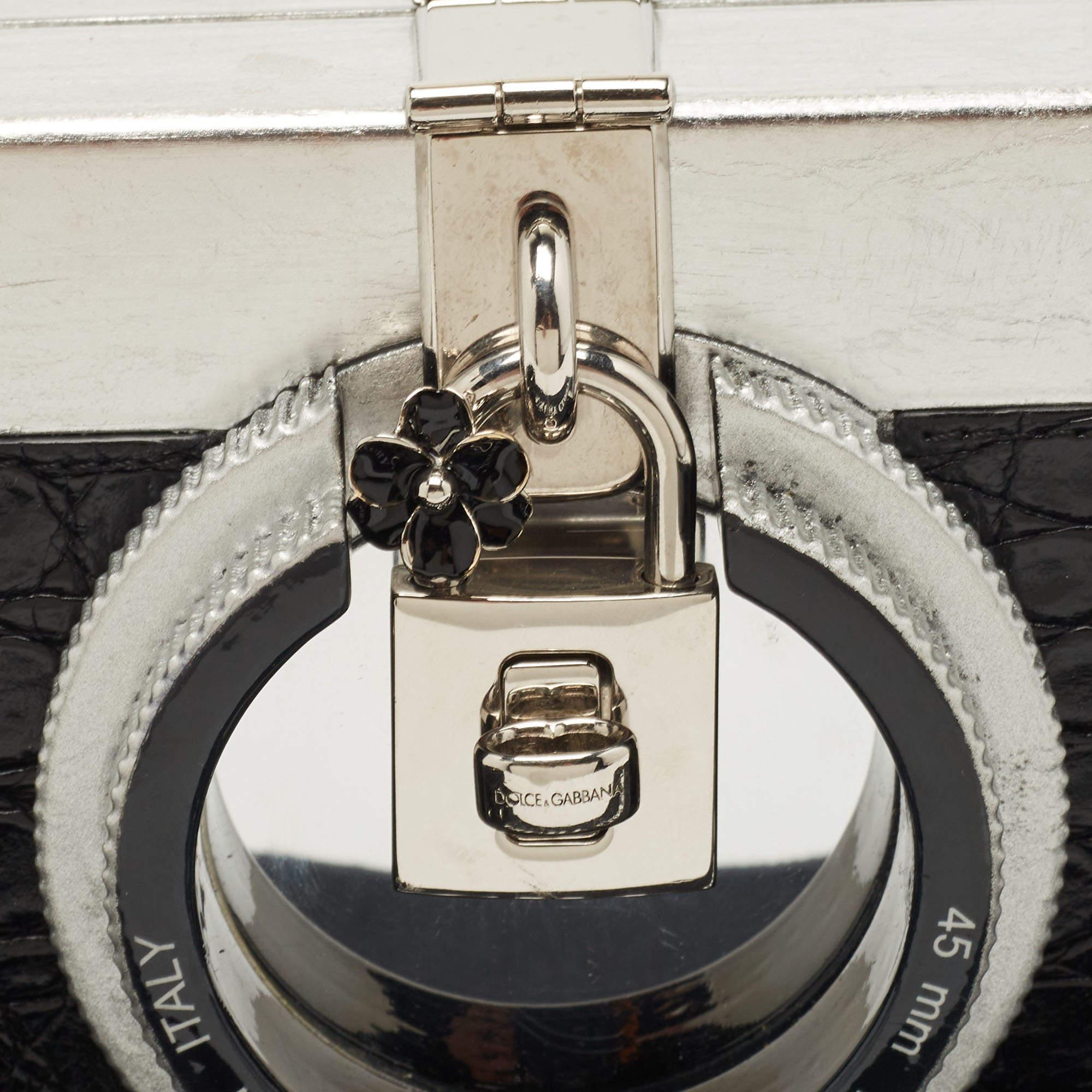 Dolce & Gabbana Black/Silver Croc Embossed and Leather Camera Case Shoulder Bag 11