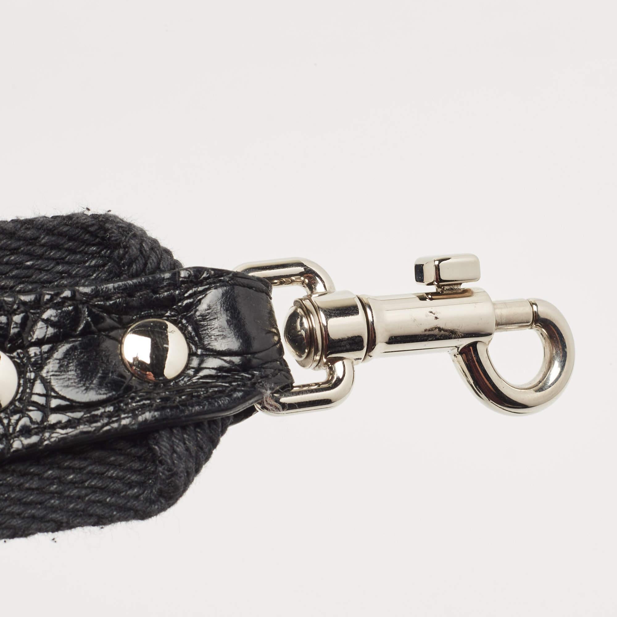 Dolce & Gabbana Black/Silver Croc Embossed and Leather Camera Case Shoulder Bag 14