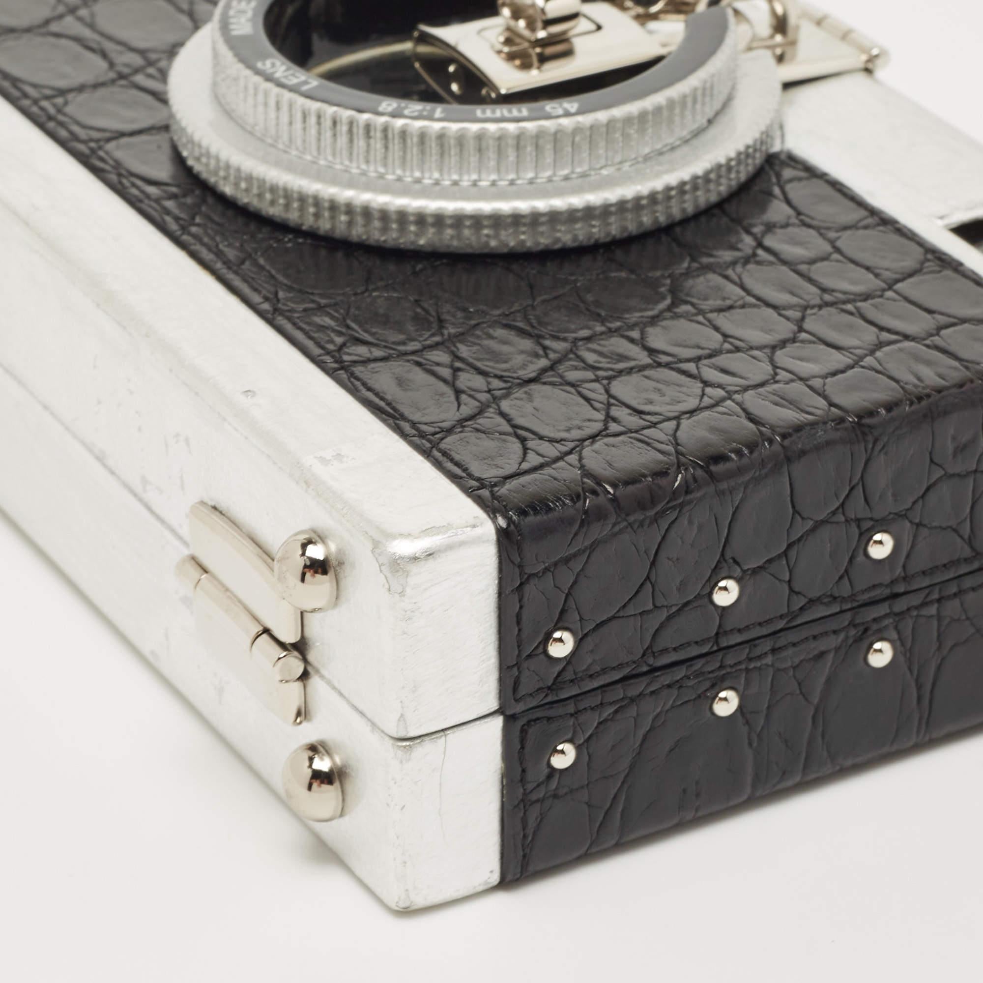 Dolce & Gabbana Black/Silver Croc Embossed and Leather Camera Case Shoulder Bag 1