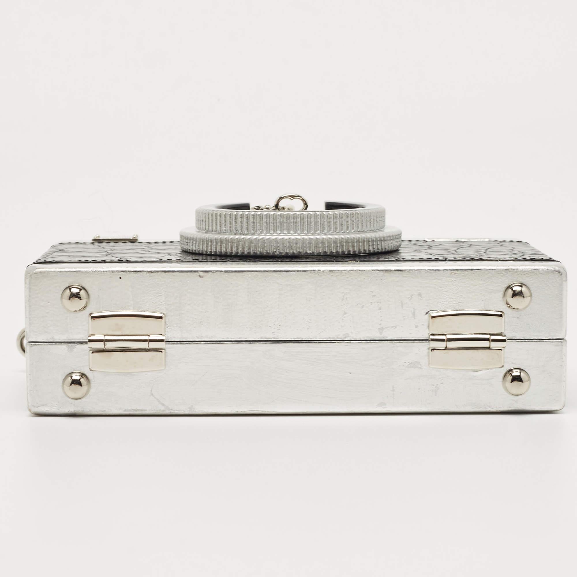Dolce & Gabbana Black/Silver Croc Embossed and Leather Camera Case Shoulder Bag 4
