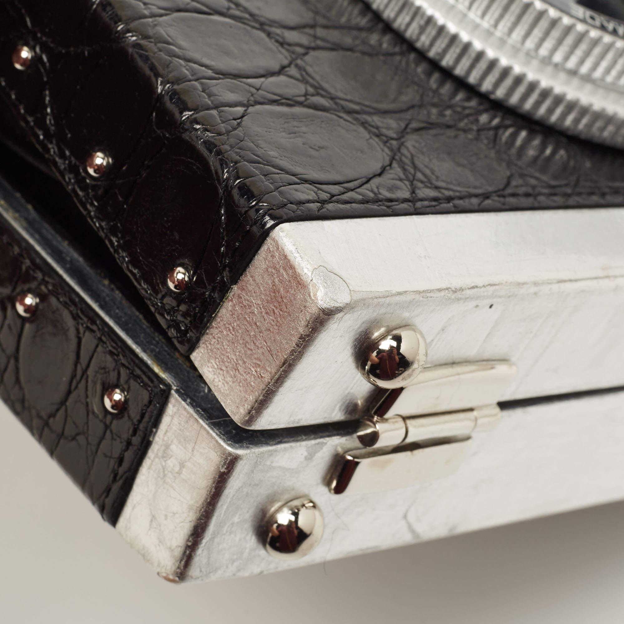 Dolce & Gabbana Black/Silver Croc Embossed and Leather Camera Case Shoulder Bag 5