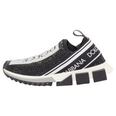 Dolce & Gabbana Black/Silver Crystal Embellished Knit Fabric Sorrento Sneakers