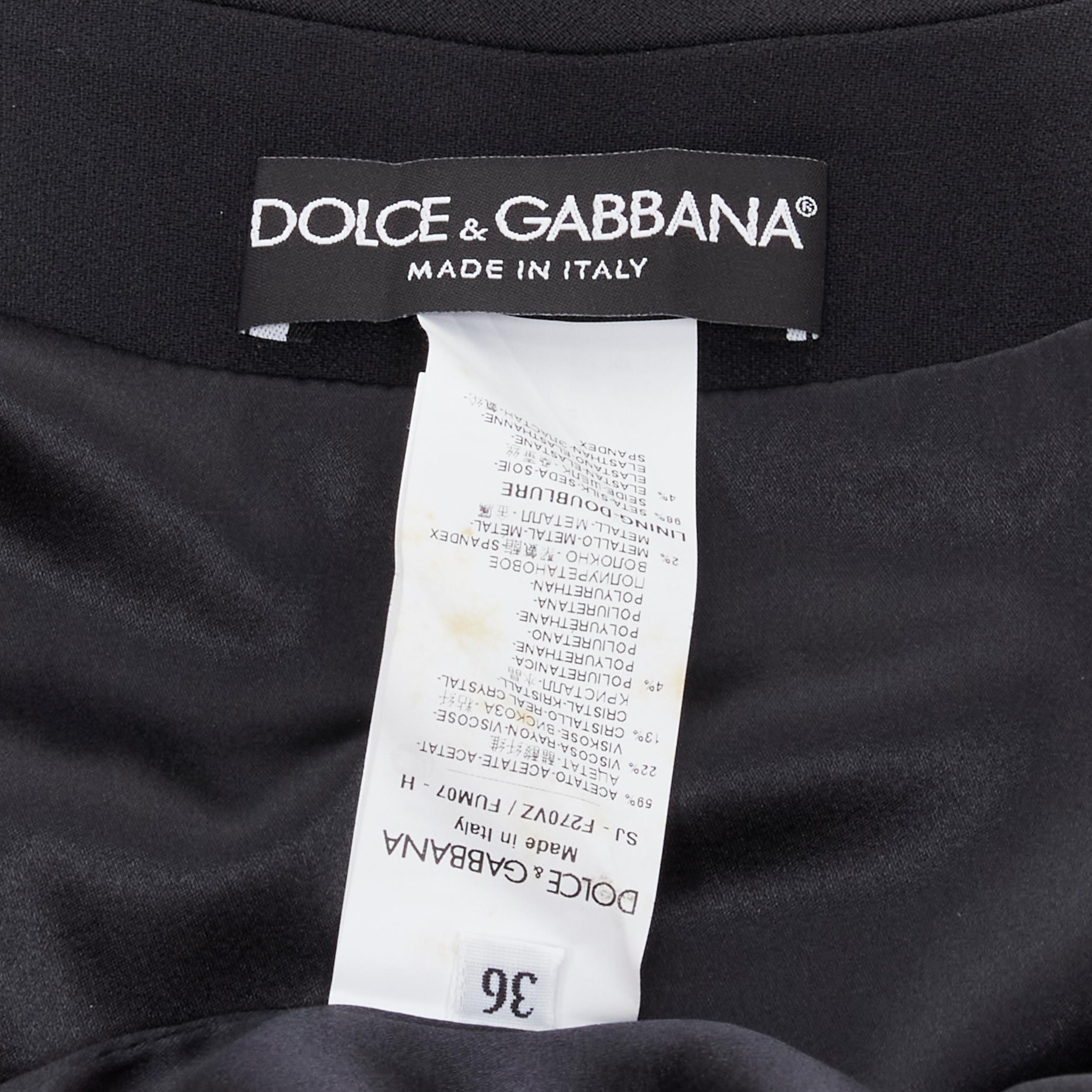 DOLCE GABBANA black silver crystal rhinestone collar cuff dinner jacket IT36 XS For Sale 5