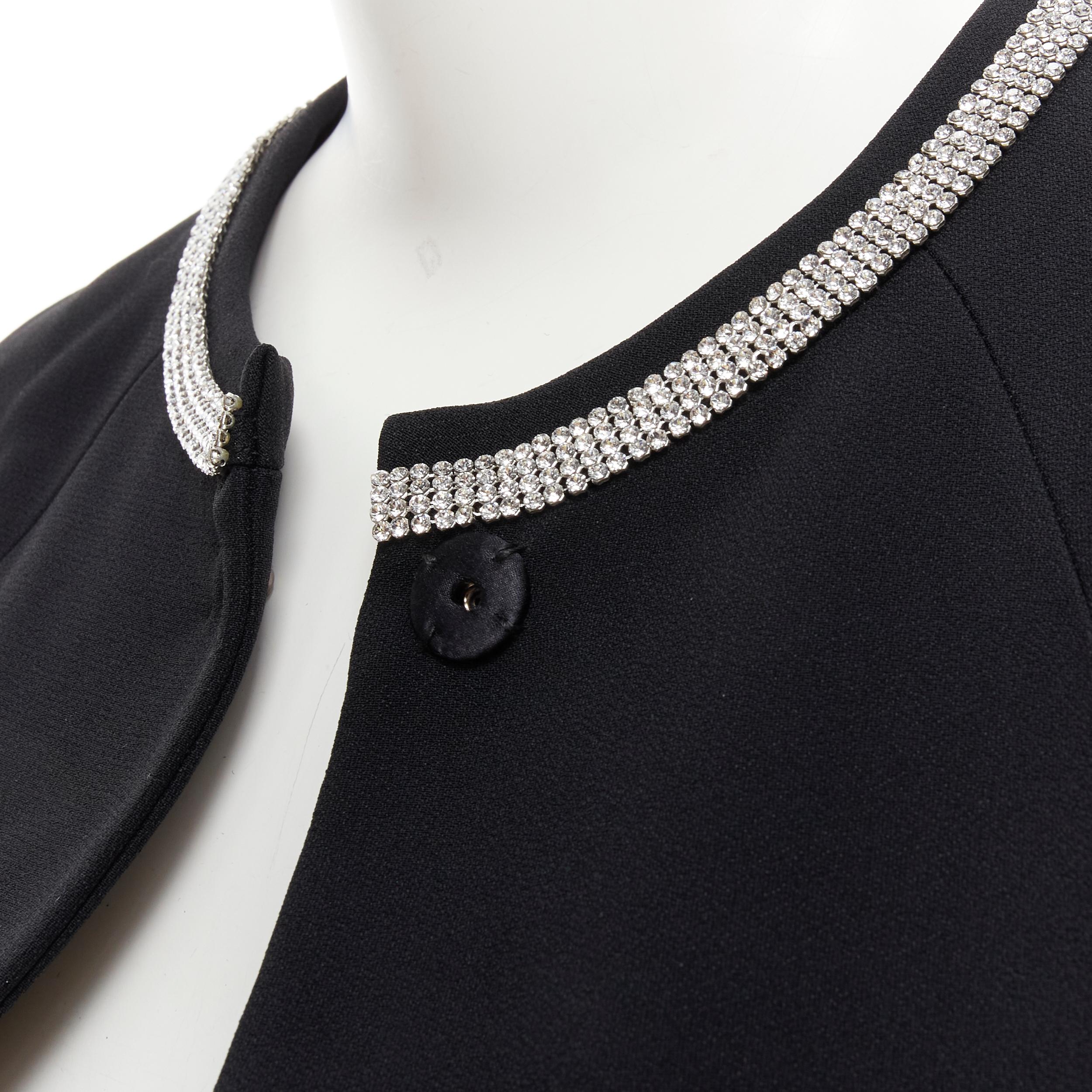DOLCE GABBANA black silver crystal rhinestone collar cuff dinner jacket IT36 XS 
Reference: TGAS/B02047 
Brand: Dolce Gabbana 
Material: Acetate 
Color: Black 
Pattern: Solid 
Closure: Snap 
Extra Detail: Rhinestone crystal embellishment at collar
