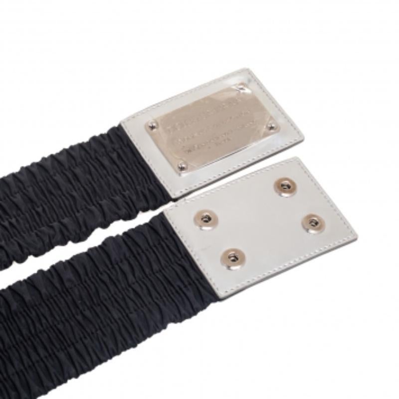 Dolce & Gabbana Black/Silver Fabric and Patent Leather Wide Waist Belt 75CM In Good Condition In Dubai, Al Qouz 2