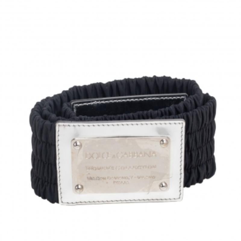 Dolce & Gabbana Black/Silver Fabric and Patent Leather Wide Waist Belt 75CM 1