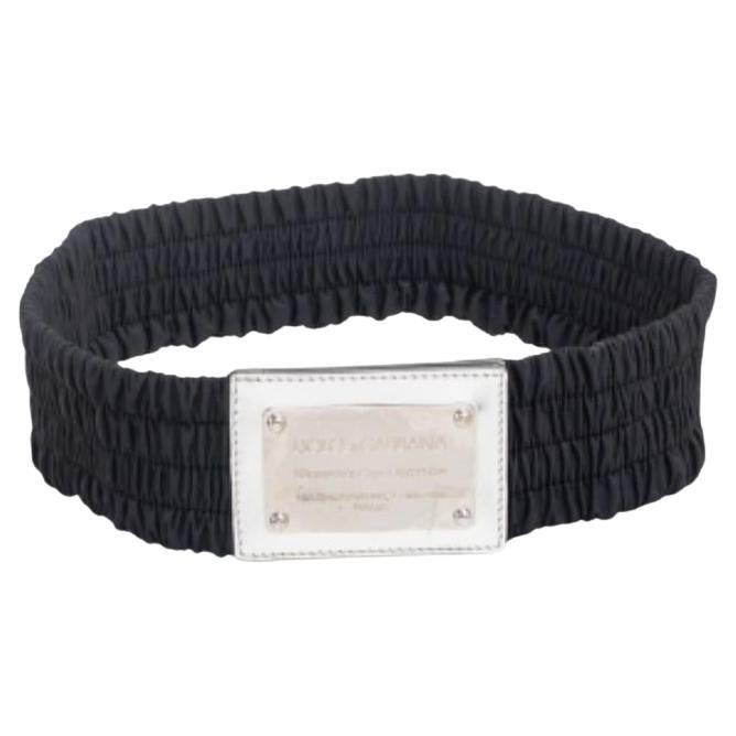 Dolce & Gabbana Nero/Argento Cintura larga in tessuto e vernice 75CM