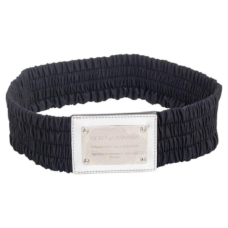 Dolce and Gabbana Black/Silver Fabric and Patent Leather Wide Waist Belt 75CM For Sale at 1stDibs