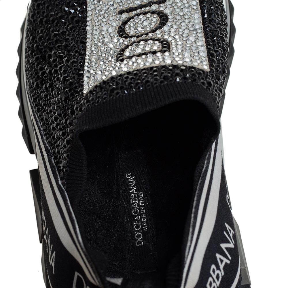 Dolce & Gabbana Black/Silver Fabric Sorrento Sneakers Size 37 In Good Condition In Dubai, Al Qouz 2