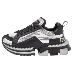 Dolce & Gabbana Black/Silver Leather and Patent Super King Platform Sneakers Siz