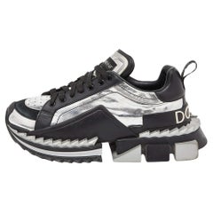 Dolce 
Gabbana Black/Silver Leather and Patent Super King Platform Sneakers Siz