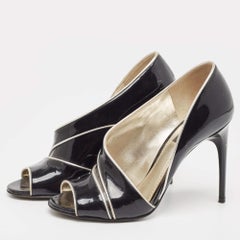 Dolce & Gabbana Black/Silver Patent and Leather Cut Out Peep Toe Pumps Size 37.5