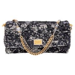 Dolce & Gabbana Black/Silver Sequins Miss Charles Flap Shoulder Bag