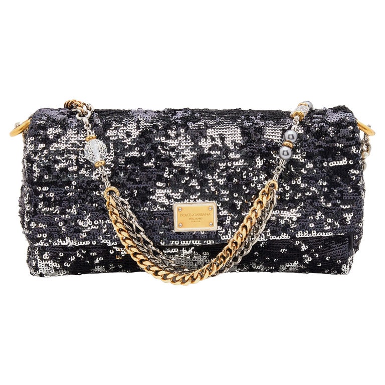Dolce and Gabbana Black/Silver Sequins Miss Charles Flap Handbag For