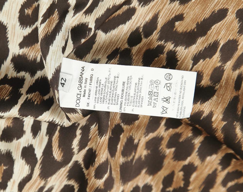 DOLCE & GABBANA Black Skirt Knee Length Leopard Print Pencil Clothing Sz 42 For Sale 1