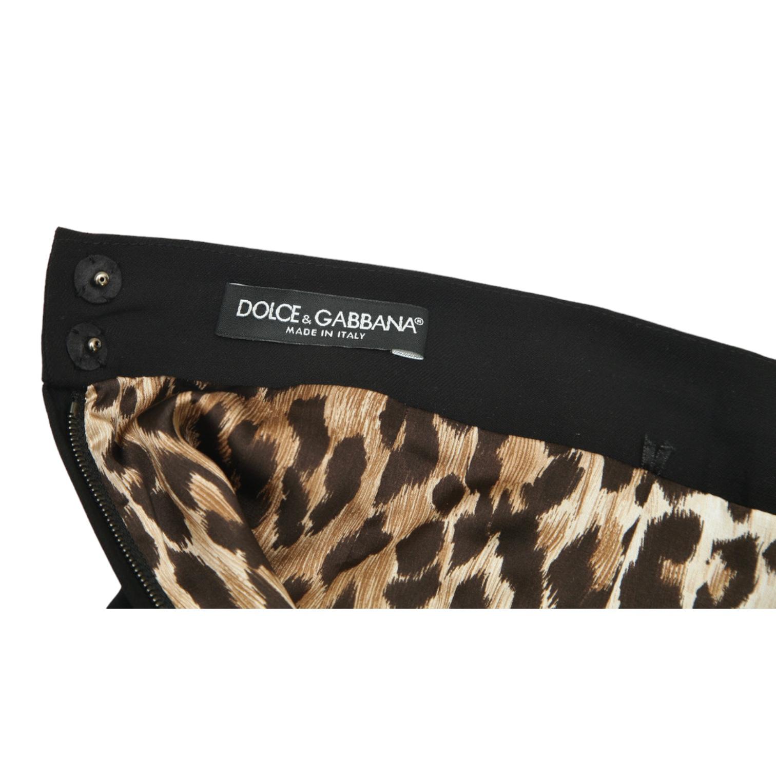DOLCE & GABBANA Black Skirt Knee Length Leopard Print Pencil Clothing Sz 42 For Sale 3