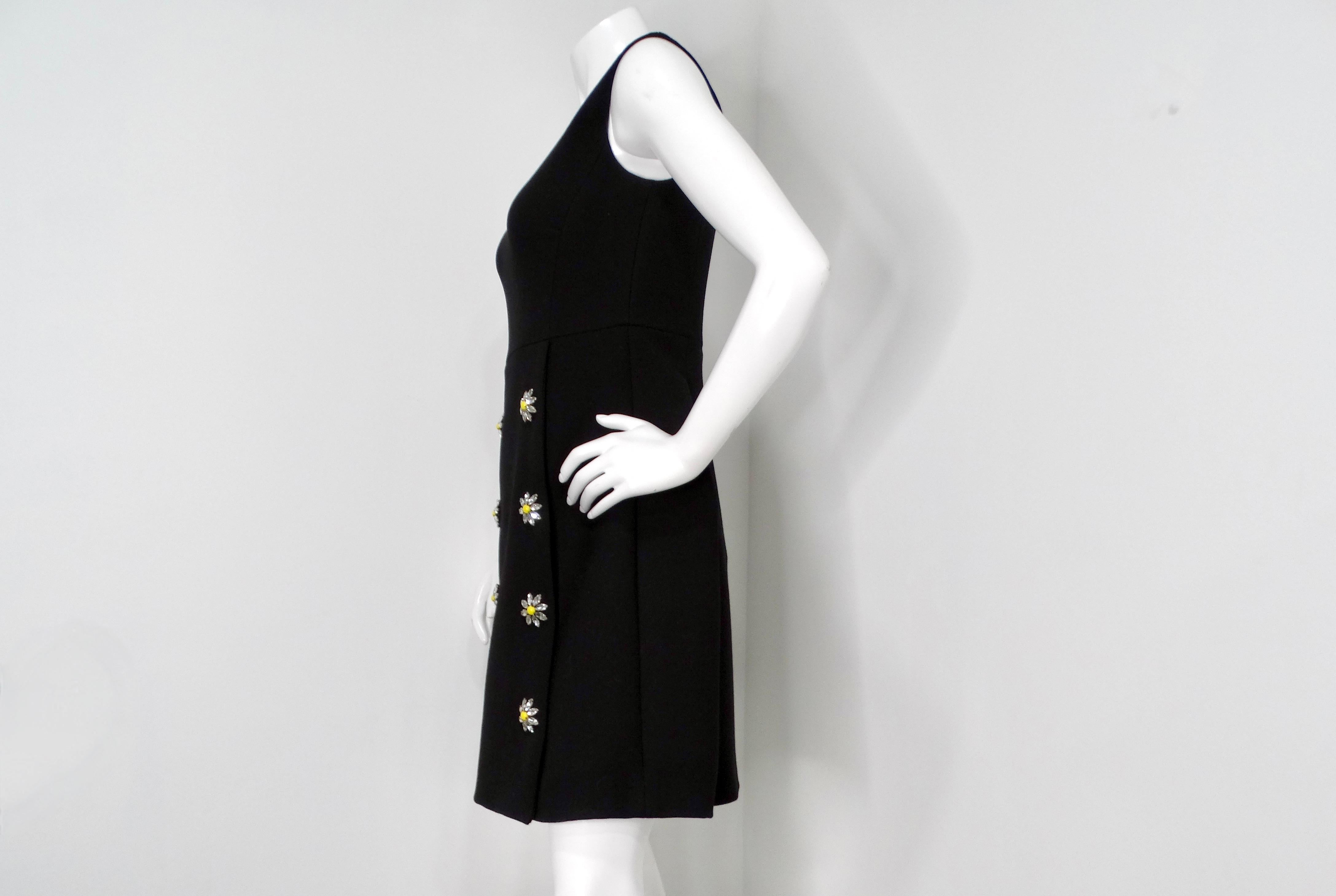 Women's Dolce & Gabbana Black Sleeveless Dress With Daisy Crystal Accents For Sale