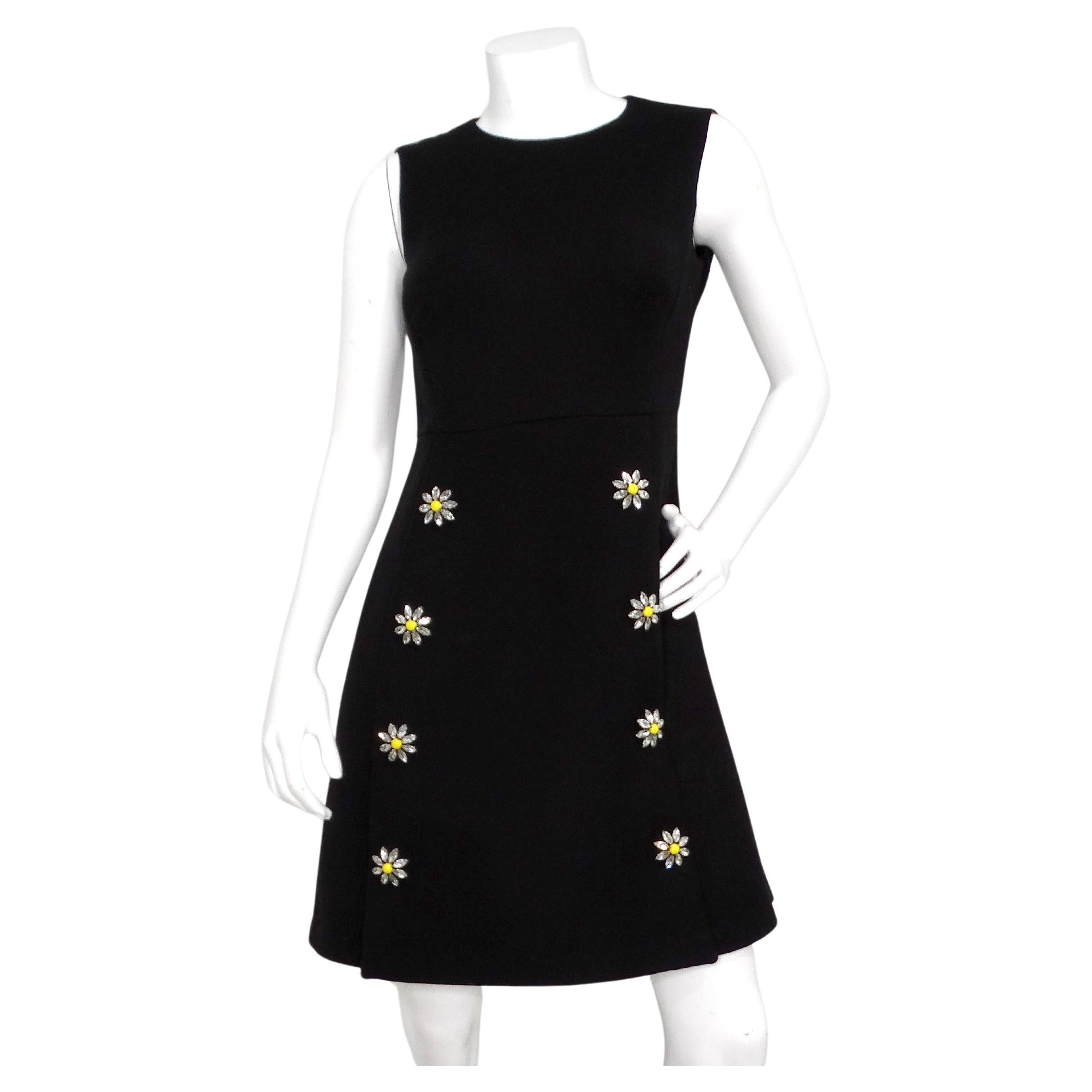 Dolce & Gabbana Black Sleeveless Dress With Daisy Crystal Accents For Sale