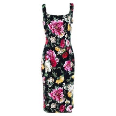 Dolce & Gabbana Black Sleeveless Floral Print Midi Dress - US 8