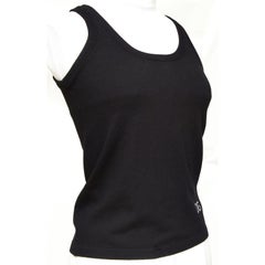 DOLCE & GABBANA Black Sleeveless Sweater Knit Logo Crystals Scoop Neck Sz 44