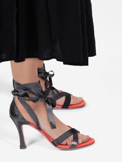 Dolce & Gabbana Black Snake & Satin Wrap Sandals Size IT 36.5